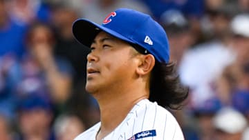 Chicago Cubs relief pitcher Shota Imanaga (18) reacts after giving up a two-run home run in the fifth inning against the San Diego Padres.