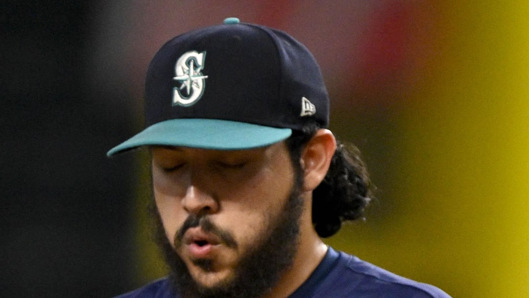 Seattle Mariners relief pitcher Andres Munoz (75) pitches during the game between the Texas Rangers and the Seattle Mariners at Globe Life Field on June 28. 