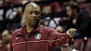 Dec 21, 2022; Tallahassee, Florida, USA; Florida State Seminoles head coach Leonard Hamilton during the second half against the Notre Dame Fighting Irish at Donald L. Tucker Center. Mandatory Credit: Glenn Beil-Imagn Images