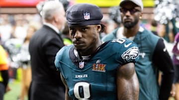 Feb 9, 2025; New Orleans, LA, USA; Philadelphia Eagles safety C.J. Gardner-Johnson (8) against the Kansas City Chiefs during Super Bowl LIX at Ceasars Superdome. Mandatory Credit: Mark J. Rebilas-Imagn Images