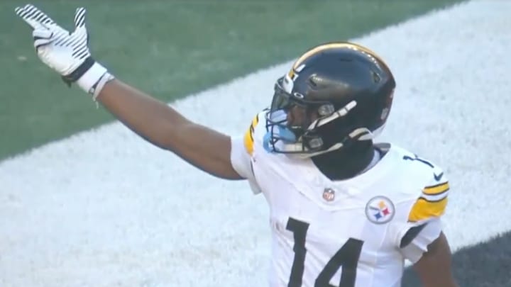 George Pickens celebrates a first down, immediately loses 15 yards. George Pickens celebrates a first down, immediately loses 15 yards.