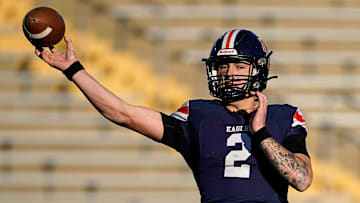 Nashville Christian's Jared Curtis (2) throws against Columbia Academy during the first quarter of the Division II-A championship game at Finley Stadium in Chattanooga, Tenn., Thursday, Dec. 5, 2024.