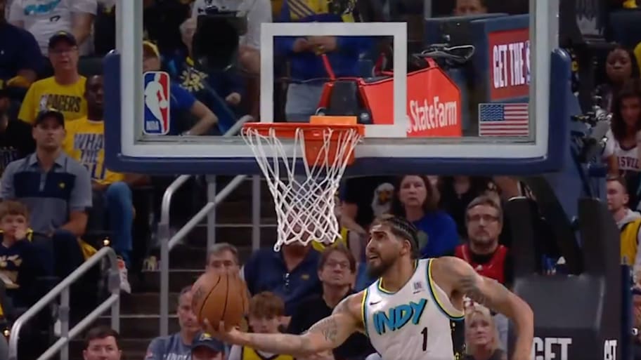 Obi Toppin hits a tough reverse layup against the Cleveland Cavaliers.  | @Pacer