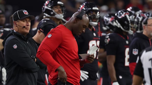 Houston Texans head coach Demeco Ryans looks on in the third quarter against the Los Angeles Chargers