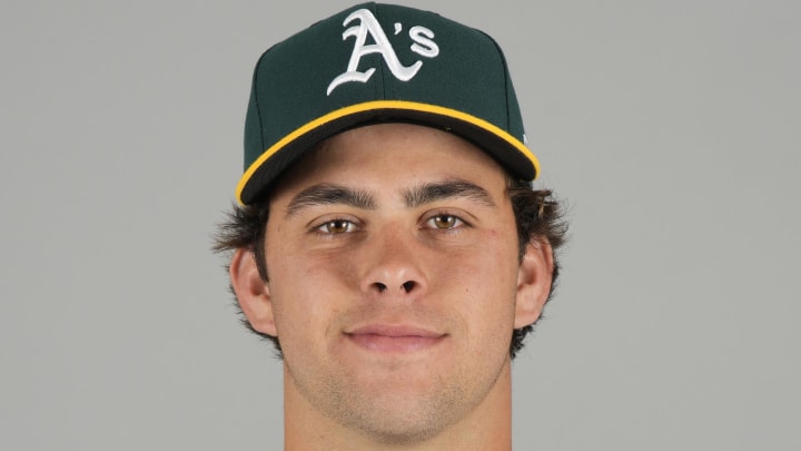 Feb 23, 2024; Mesa, AZ, USA; Oakland Athletics infielder Max Muncy (72) poses during Photo Day at Mesa Stadium. Mandatory Credit: Rick Scuteri-USA TODAY Sports