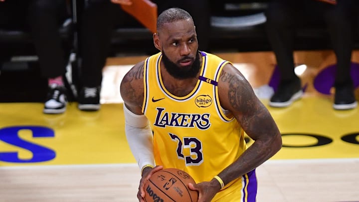 Apr 30, 2025; Los Angeles, California, USA; Los Angeles Lakers forward LeBron James (23) controls the ball against the Minnesota Timberwolves during the second half in game five of first round for the 2025 NBA Playoffs at Crypto.com Arena. Mandatory Credit: Gary A. Vasquez-Imagn Images Apr 30, 2025; Los Angeles, California, USA; Los Angeles Lakers forward LeBron James (23) controls the ball against the Minnesota Timberwolves during the second half in game five of first round for the 2025 NBA Playoffs at Crypto.com Arena. Mandatory Credit: Gary A. Vasquez-Imagn Images