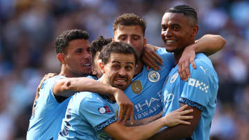 Man City celebrating their Community Shield triumph