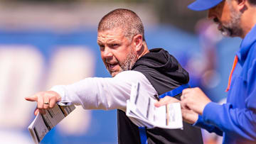 Florida Gators head coach Billy Napier coaches during Fall practice at Sanders Practice Fields in Gainesville, FL on Thursday, August 8, 2024. [Doug Engle/Gainesville Sun]