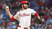 May 27, 2025; Philadelphia, Pennsylvania, USA; Philadelphia Phillies pitcher Jordan Romano (68) throws a pitch during the ninth inning against the Atlanta Braves at Citizens Bank Park.