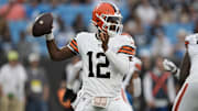 Shedeur Sanders threw two touchdown passes in the first half during his first preseason game.