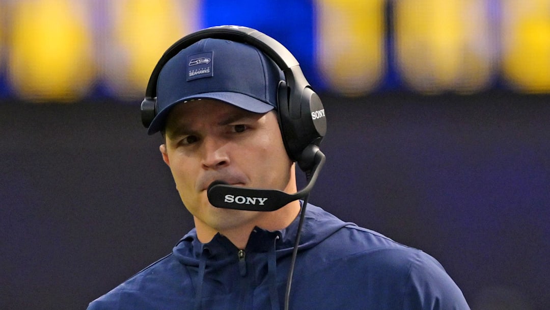 Nov 16, 2025; Inglewood, California, USA; Seattle Seahawks head coach Mike Macdonald on the sidelines during the first quarter of the game against the Los Angeles Rams at SoFi Stadium. Mandatory Credit: Jayne Kamin-Oncea-Imagn Images