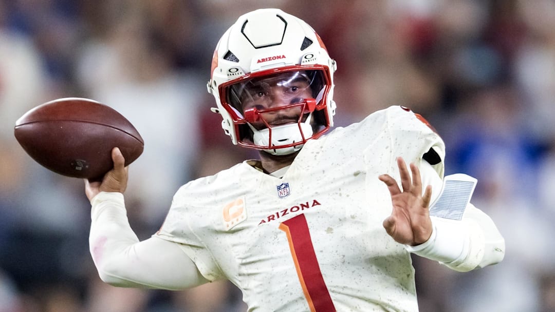 Sep 25, 2025; Glendale, Arizona, USA; Arizona Cardinals quarterback Kyler Murray (1) against the Seattle Seahawks at State Farm Stadium. Mandatory Credit: Mark J. Rebilas-Imagn Images