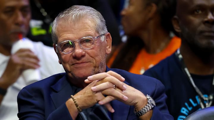 Jun 17, 2025; Arlington, Texas, USA; University of Connecticut head coach Geno Auriemma watches the game between the Dallas Wings and Golden State Valkyries at College Park Center. Mandatory Credit: Kevin Jairaj-Imagn Images Jun 17, 2025; Arlington, Texas, USA; University of Connecticut head coach Geno Auriemma watches the game between the Dallas Wings and Golden State Valkyries at College Park Center. Mandatory Credit: Kevin Jairaj-Imagn Images