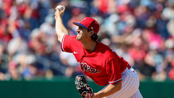 Mar 7, 2023; Clearwater, Florida, USA;  Philadelphia Phillies pitcher Griff McGarry (71) throws a pitch against the Tampa Bay Rays in the fifth inning during spring training at BayCare Ballpark. Mandatory Credit: Nathan Ray Seebeck-Imagn Images