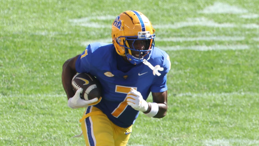 Oct 4, 2025; Pittsburgh, Pennsylvania, USA;  Pittsburgh Panthers wide receiver Deuce Spann (7) runs after a catch against the Boston College Eagles during the fourth quarter  at Acrisure Stadium. Mandatory Credit: Charles LeClaire-Imagn Images