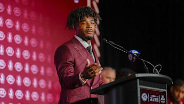 Jul 23, 2025; Charlotte, NC, USA; FSU quarterback Tommy Castellanos answers questions from the media during ACC Media days at Hilton Charlotte Uptown. Mandatory Credit: Jim Dedmon-Imagn Images