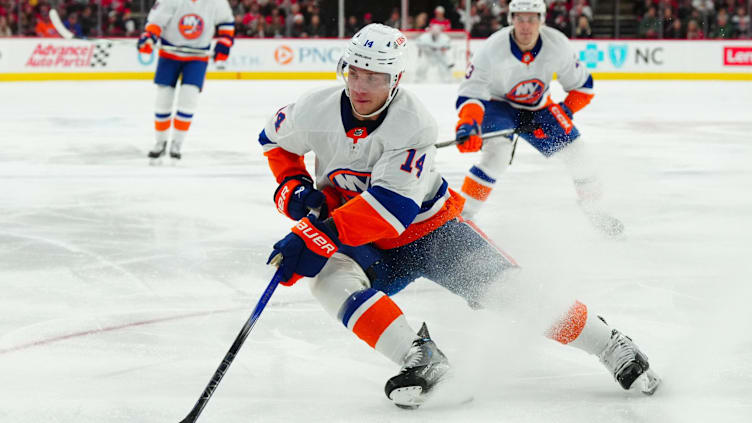 Dec 23, 2023; Raleigh, North Carolina, USA; New York Islanders center Bo Horvat (14) skates with the