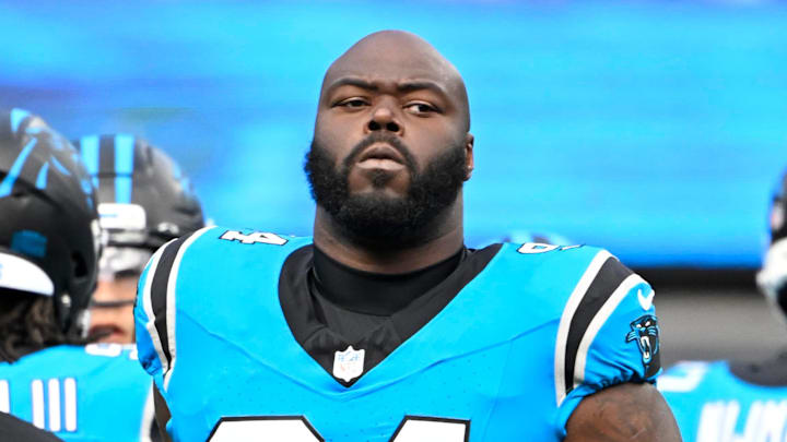 Oct 26, 2025; Charlotte, North Carolina, USA; Carolina Panthers defensive end A'Shawn Robinson (94) before the game at Bank of America Stadium. Mandatory Credit: Bob Donnan-Imagn Images