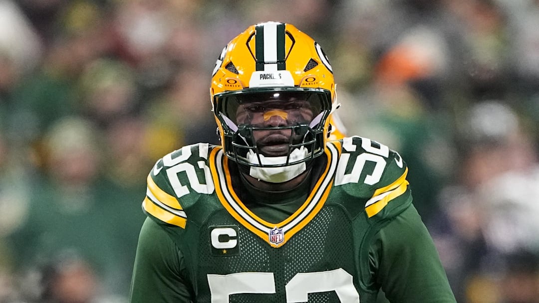 Dec 7, 2025; Green Bay, Wisconsin, USA;  Green Bay Packers defensive lineman Rashan Gary (52) during the game against the Chicago Bears at Lambeau Field. Mandatory Credit: Jeff Hanisch-Imagn Images