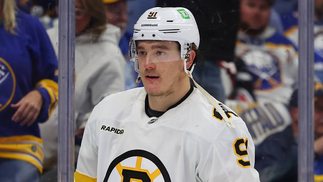 Apr 28, 2026; Buffalo, New York, USA; Boston Bruins defenseman Nikita Zadorov (91) at the start of the second period against the Buffalo Sabres in game five of the first round of the 2026 Stanley Cup Playoffs at KeyBank Center. Mandatory Credit: Timothy T. Ludwig-Imagn Images Apr 28, 2026; Buffalo, New York, USA; Boston Bruins defenseman Nikita Zadorov (91) at the start of the second period against the Buffalo Sabres in game five of the first round of the 2026 Stanley Cup Playoffs at KeyBank Center. Mandatory Credit: Timothy T. Ludwig-Imagn Images