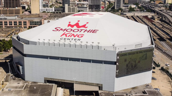 Apr 20, 2021; New Orleans, Louisiana, USA;  Detailed aerial view of the Smoothie King Center before the game between the New Orleans Pelicans and the Brooklyn Nets at the Smoothie King Center. Mandatory Credit: Stephen Lew-USA TODAY Sports