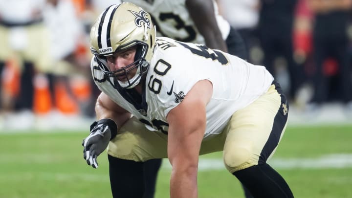 New Orleans Saints  guard Kyle Hergel (60) lines up against the Arizona Cardinals