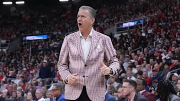 Mar 22, 2025; Providence, RI, USA; Arkansas Razorbacks head coach John Calipari during the first half of a second round men’s NCAA Tournament game against the St. John's Red Storm at Amica Mutual Pavilion. Mandatory Credit: Gregory Fisher-Imagn Images