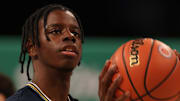 Mar 31, 2025; Brooklyn, New York, USA; McDonald’s All American West forward Caleb Wilson (8) shoots the ball during the Sprite Jam Fest at Barclay's Center. Mandatory Credit: Pamela Smith-Imagn Images