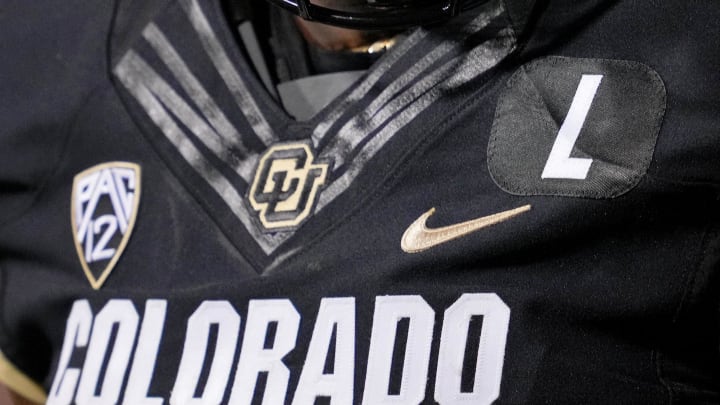Sep 16, 2023; Boulder, Colorado, USA; A detail view of the jersey worn by Colorado Buffaloes