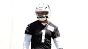 Arizona Cardinals quarterback Kyler Murray (1) during organized team practice at the Arizona Cardinals training center in Tempe on May 28, 2025.