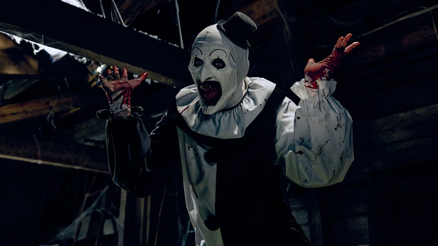 Art the Clown makes bloody angels in Terrifier 3 teaser, plus the gruesome new poster