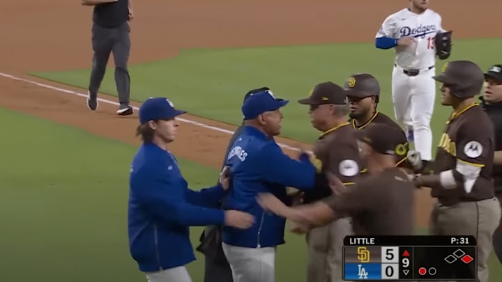 Dave Roberts bumps Mike Shildt during the Padres win over the Dodgers. 