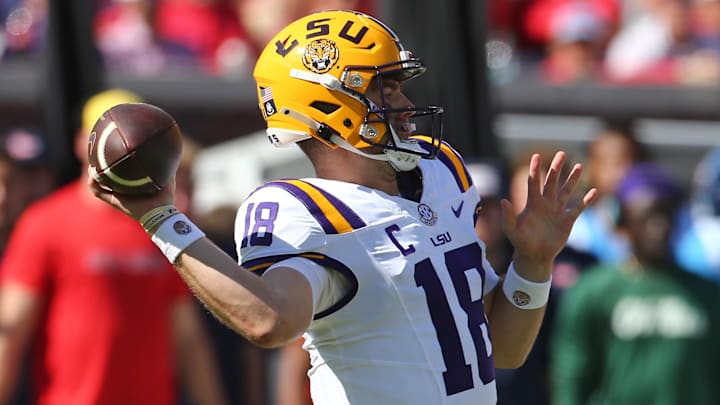 LSU quarterback Garrett Nussmeier's play has declined this season due to a torso injury.