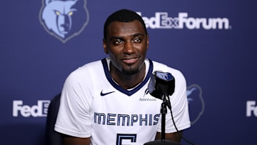 September 29, 2025; Memphis, Tennessee, USA; Memphis Grizzlies forward Vince Williams Jr. speaking to the media at the Grizzlies' 2025 Media Day. Mandatory Credit: Justin Ford-Getty Images