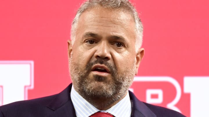 Jul 24, 2024; Indianapolis, IN, USA;  Nebraska Cornhuskers head coach Matt Rhule speaks to the media during the Big Ten Football Media Days at Lucas Oil Stadium. 