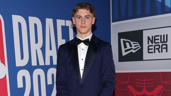 Jun 26, 2024; Brooklyn, NY, USA; Johnny Furphy arrives before the first round of the 2024 NBA Draft at Barclays Center. Mandatory Credit: Brad Penner-USA TODAY Sports