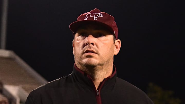 Mississippi State Bulldogs head coach Jeff Lebby walks off the field after defeating the Eastern Kentucky Colonels at Davis Wade Stadium at Scott Field.