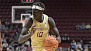 Jan 29, 2025; Tallahassee, Florida, USA; Florida State Seminoles forward Taylor Bol Bowen (10) drives to the net during the first half against the Virginia Tech Hokies at Donald L. Tucker Center. Mandatory Credit: Melina Myers-Imagn Images