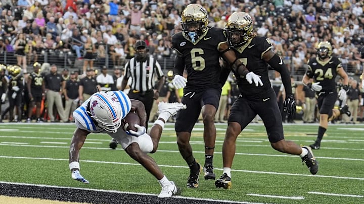 Ole Miss Rebels running back Henry Parrish Jr. scores a touchdown against Wake Forest.