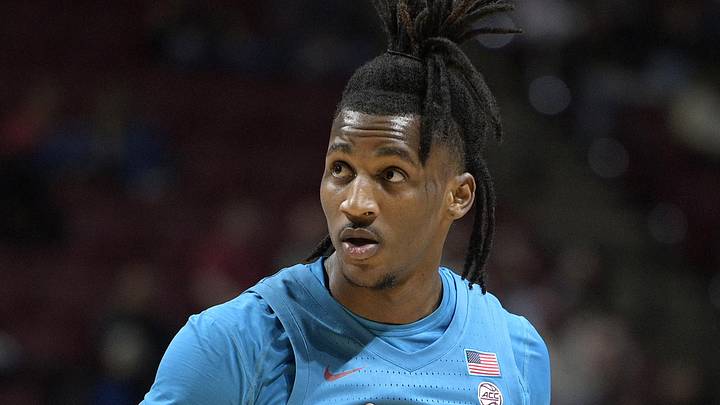 Feb 19, 2025; Tallahassee, Florida, USA; Florida State Seminoles forward Jamir Watkins (1) reacts after missing a shot during the first half against the Miami Hurricanes at Donald L. Tucker Center. Mandatory Credit: Melina Myers-Imagn Images