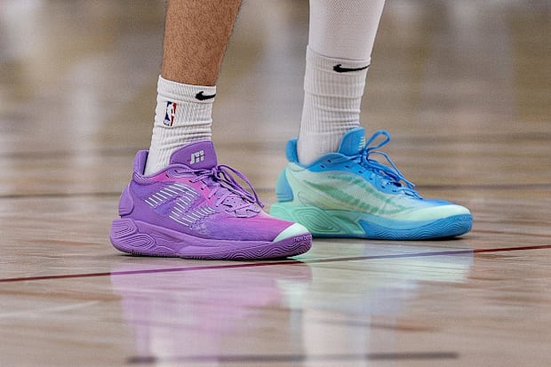 Jamal Murray's purple and blue New Balance shoes.