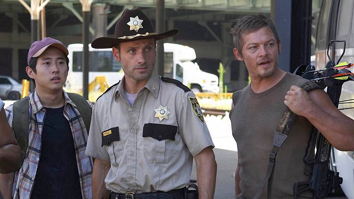 The Walking Dead 104. Andrew Lincoln, Norman Reedus, Steven Yeun and IronE Singleton. Photo: AMC