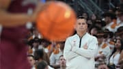 Nov 8, 2025; Austin, Texas, USA; Texas Longhorns head coach Sean Miller watches Lafayette Leopards free throw during the second half at Moody Center. Mandatory Credit: Dustin Safranek-Imagn Images