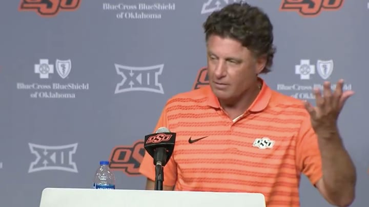 Mike Gundy addresses the media.