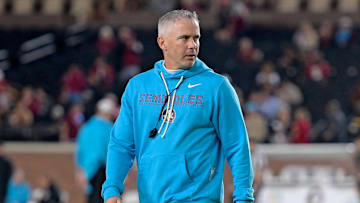 Nov 1, 2025; Tallahassee, Florida, USA; Florida State Seminoles head coach Mike Norvell walks on the field before the game against the Wake Forest Demon Deacons at Doak S. Campbell Stadium. Mandatory Credit: Melina Myers-Imagn Images