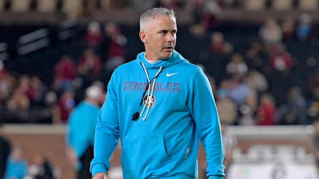 Nov 1, 2025; Tallahassee, Florida, USA; Florida State Seminoles head coach Mike Norvell walks on the field before the game against the Wake Forest Demon Deacons at Doak S. Campbell Stadium. Mandatory Credit: Melina Myers-Imagn Images