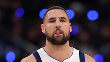 Dallas Mavericks guard Klay Thompson looks on during the fourth quarter against the Los Angeles Clippers.