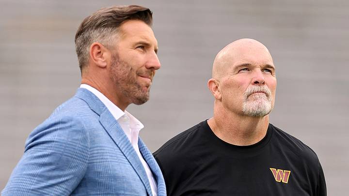 Washington Commanders general manager Adam Peters and head coach Dan Quinn