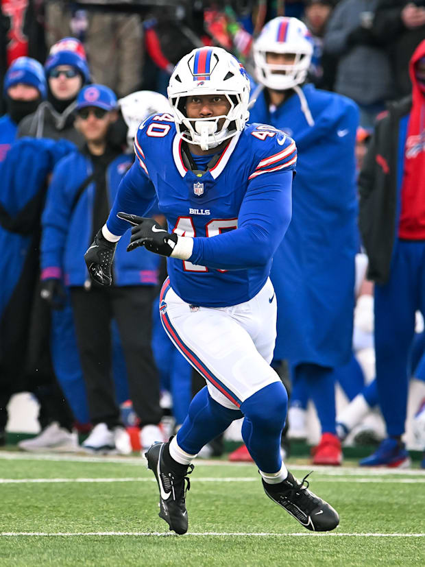 Buffalo Bills linebacker Von Miller rushes the quarterback in the third quarter of an AFC wild card game. 