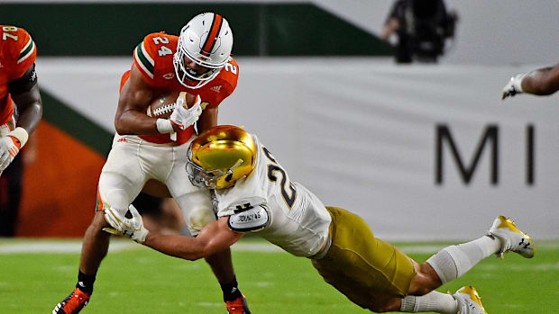 Notre Dame and Miami battle during the 2017 season in South Florid